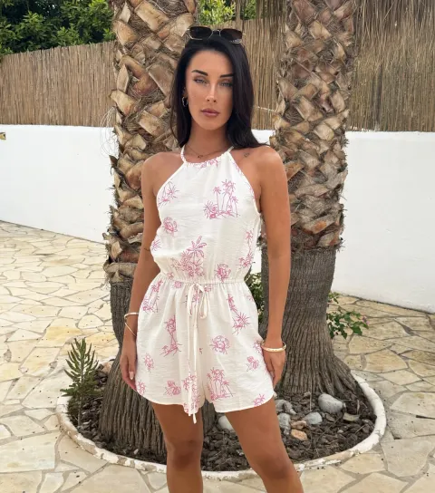 Women's Beach Print Racer Neck Playsuit