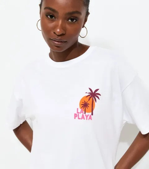 Women's White Cotton La Playa Oversized T-Shirt