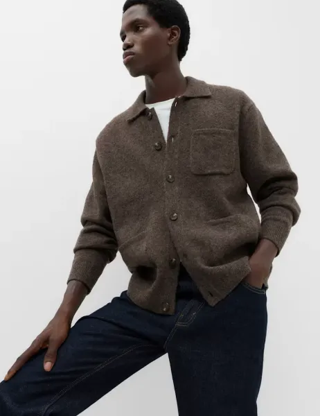 Marks & Spencer Lofty Utility Button Through Cardigan Bitter Chocolate