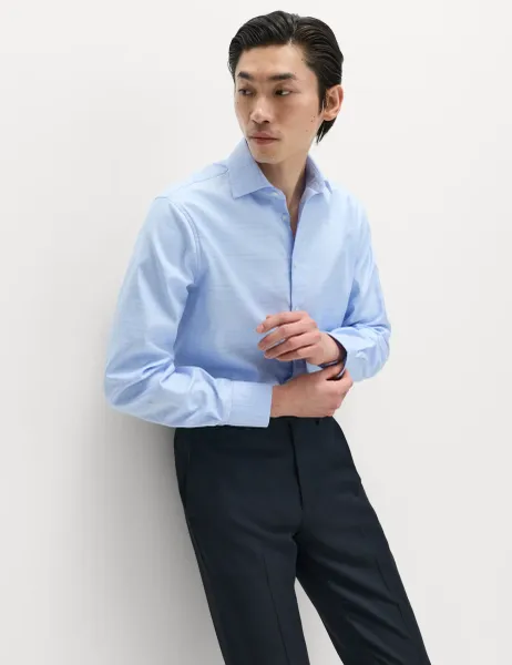M&S SARTORIAL Regular Fit Luxury Pure Cotton Check Shirt Blue Mix