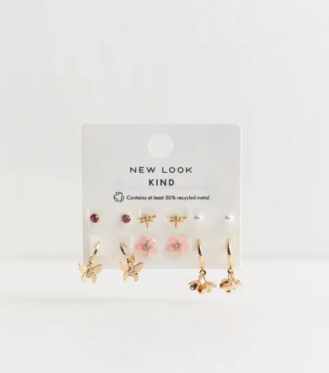 Pack of 6 Gold Tone Mixed Shape Earrings