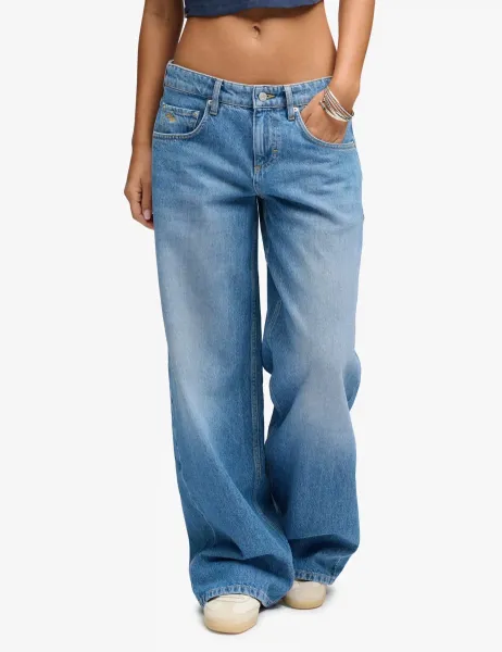 Superdry & Co Mid Rise Wide Leg Jeans Blue