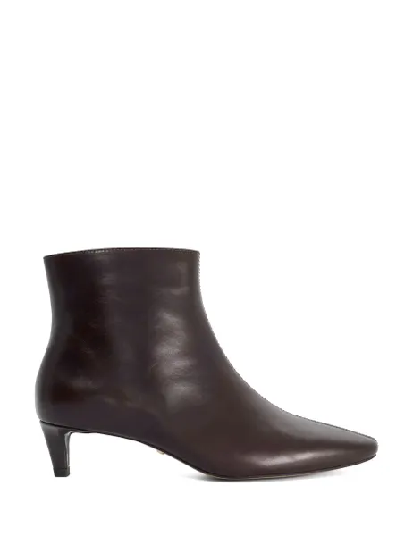 Dune London Leather Kitten Heel Ankle Boots Brown