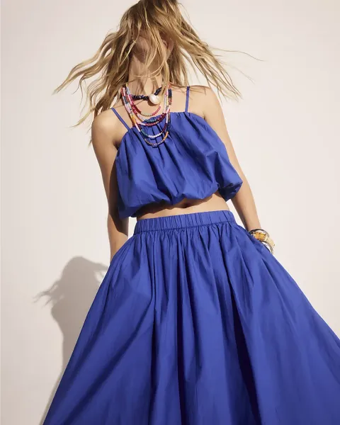 River Island Poplin Bubble Hem Skirt