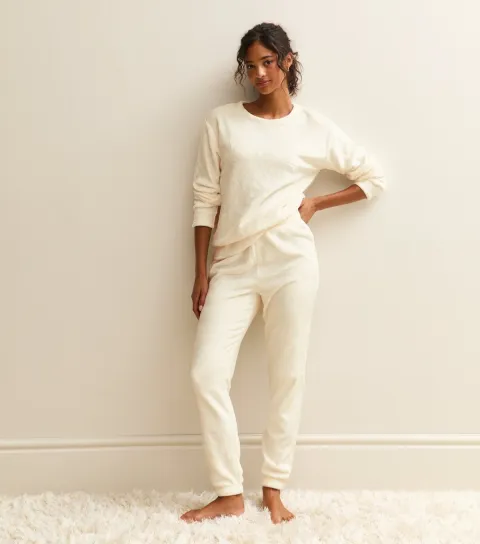 Women's Off White Fluffy Tapered Lounge Trousers
