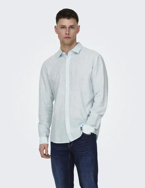 Only & Sons Cotton Linen Blend Shirt Blue