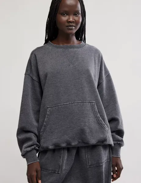 Intimately FP by Free People Cotton Rich Crew Neck Sweatshirt Black