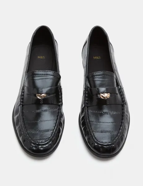 Marks & Spencer Textured Penny Flat Loafers Black