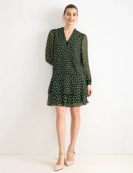 Phase Eight Polka Dot V-Neck Mini Swing Dress Green Mix