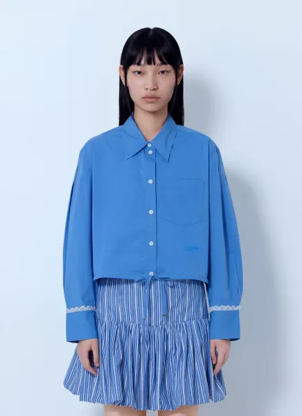 GANNI Stretch Cotton Cropped Bowling Shirt