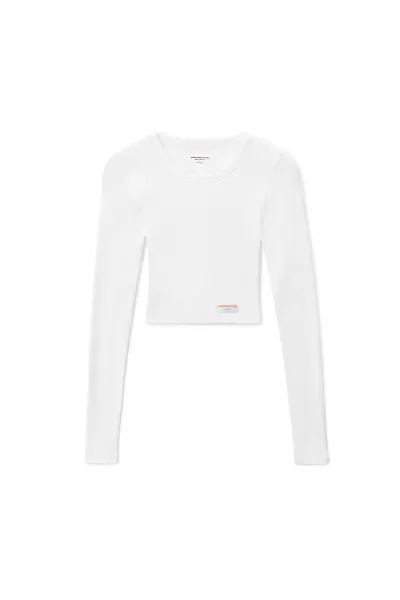 Cropped Long-Sleeve Tee in Ribbed Cotton Jersey