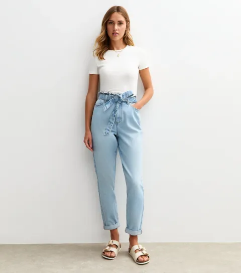 Women's Blue Paperbag Waist Barrel Jeans