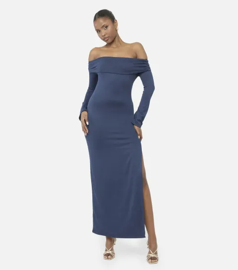 Public Desire Women's Navy Long Sleeve Bardot Maxi Dress