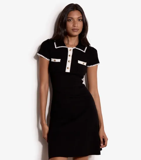 Apricot Women's Black Contrast Stitch Collared Mini Dress