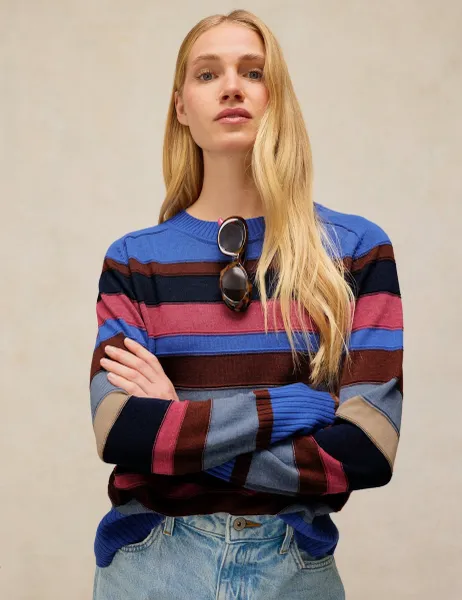 White Stuff Sienna Cotton Rich Colour Block Crew Neck Jumper