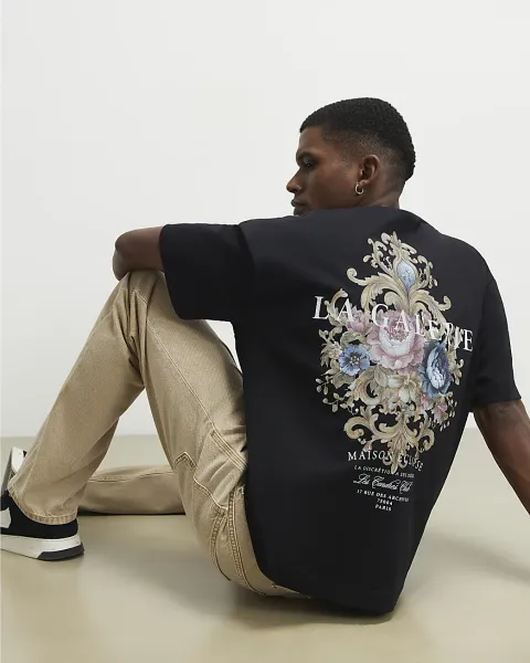 River Island Oversized Cotton Floral Baroque T-Shirt