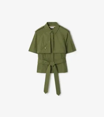 Cropped Cotton Poplin Trench Shirt in Pasture green