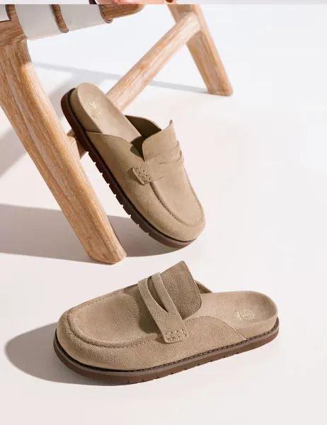 Suede Flat Mules Taupe