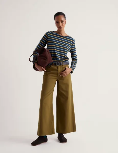 Seasalt Cornwall Pure Cotton Striped Crew Neck Top Blue Mix