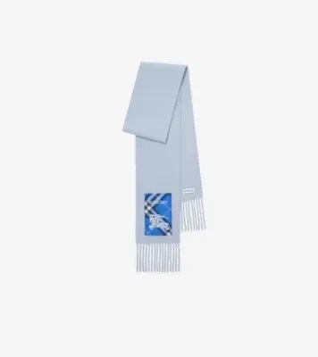Narrow Check Label Cashmere Scarf in Dive blue