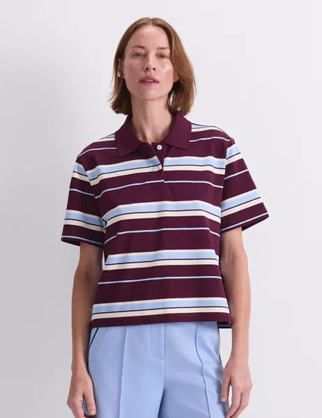 Sportscraft Pure Cotton Striped Polo Neck Shirt Red