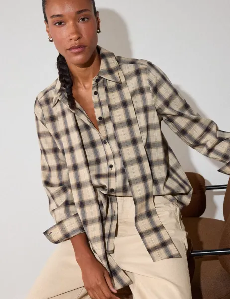 Whistles Checked Scarf Detail Shirt with Lyocell