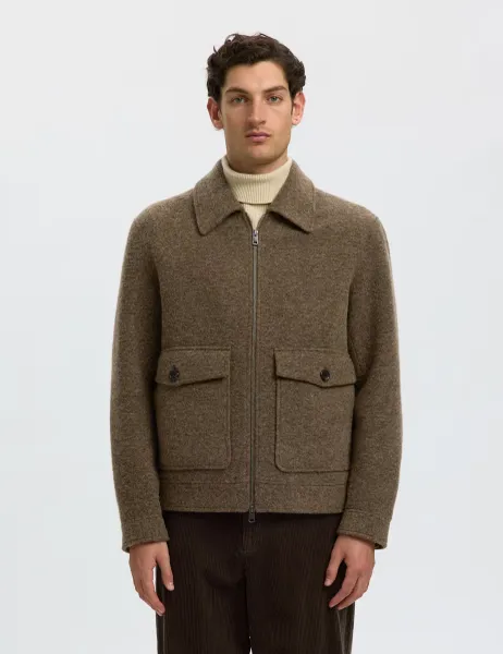 Selected Wool Blend Harrington Jacket Brown