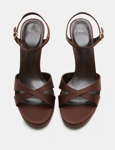 Marks & Spencer Buckle Crossover Block Heel Sandals Brown