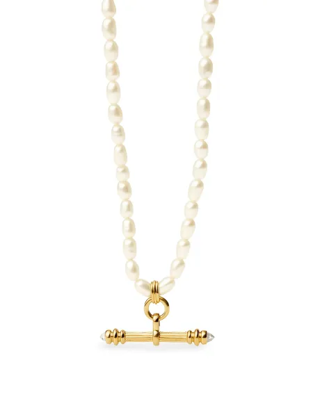 Missoma Harris Reed Pearl T-Bar Necklace - 18KT Gold Plated