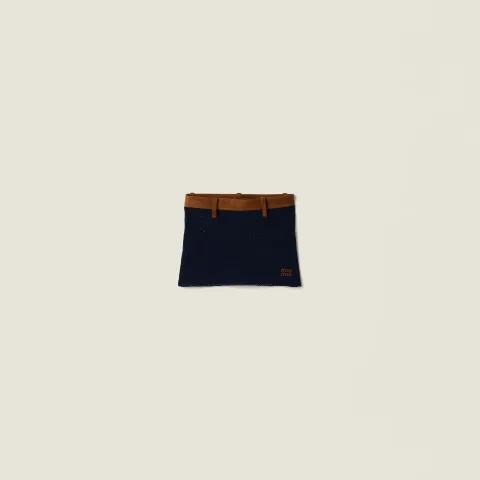 Cotton crochet and suede miniskirt