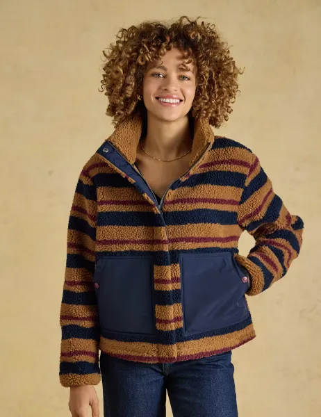 Joules Borg Striped Funnel Neck Jacket