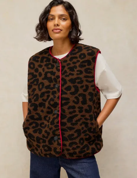 White Stuff Borg Animal Print Gilet Natural Mix