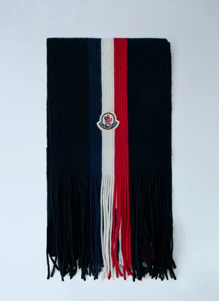 Moncler Ribbed Knit Scarf with Fringed Ends