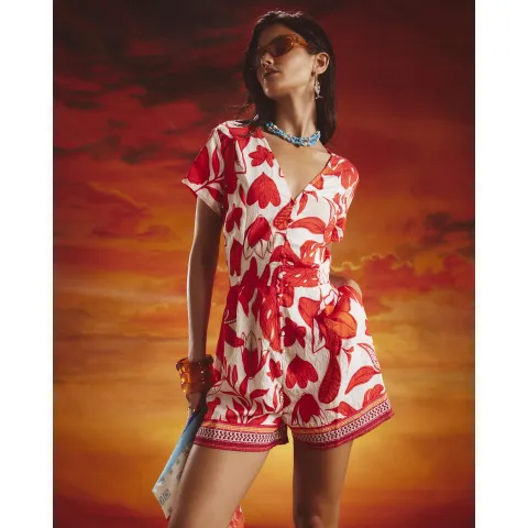 River Island Red Floral Playsuit