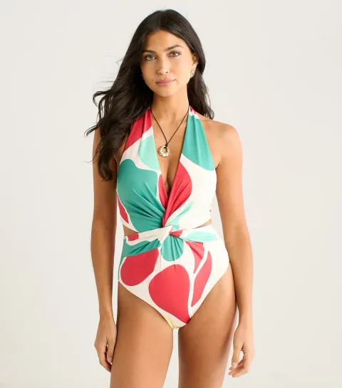 Women's Multicolour Twist Front Swimsuit
