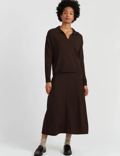 Chinti & Parker Wool Rich Collared Jumper with Cashmere Chocolate