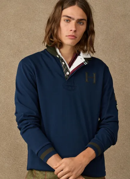 Classic Fit Branded Multi Badge Rugby Shirt