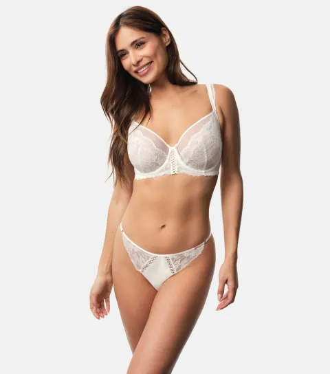 Women's Off White Satin Lace Trimmed Thong
