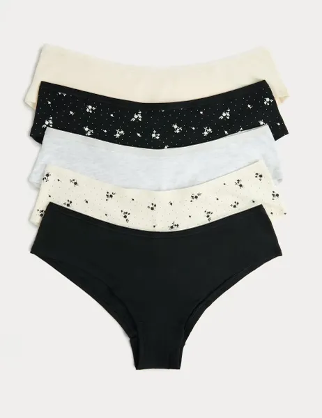 Marks & Spencer 5 Pack Cotton Modal Hipster Knickers Black Mix