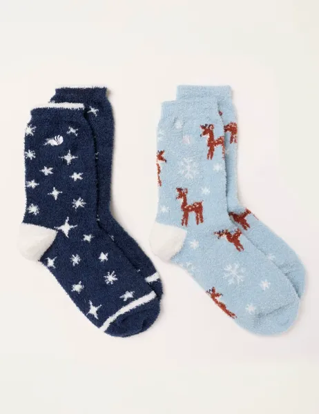 FatFace 2 Pack Ankle High Socks Blue Mix