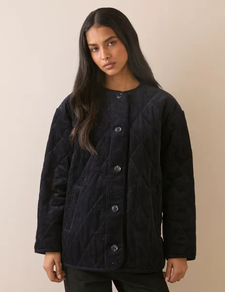 Nobody's Child Pure Cotton Cord Quilted Jacket Navy