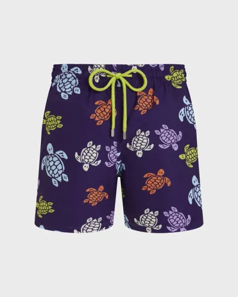 Vilebrequin Men Micro-perforated Ultra-light And Packable Swim Shorts Tortues Multicolores