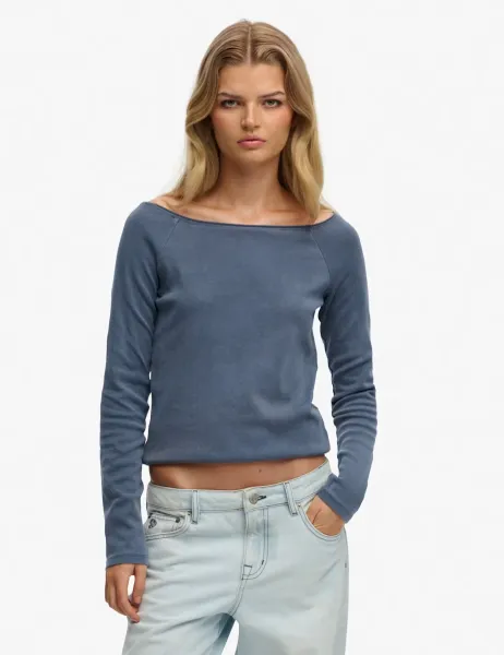 Superdry & Co Pure Cotton Slim Fit Off The Shoulder Top Navy