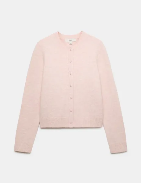 Marks & Spencer Crew Neck Cardigan with Wool Dusted Pink