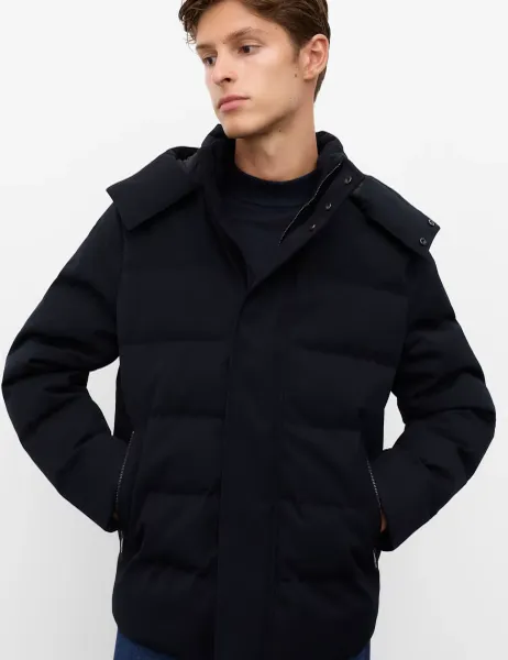 Autograph Feather and Down Technical Wool Puffer Jacket Dark Navy