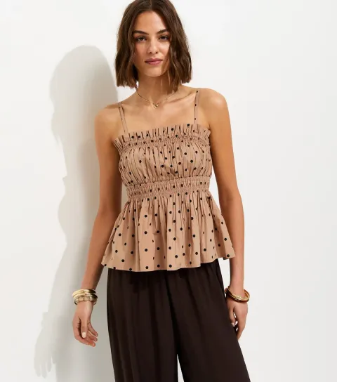 Women's Brown Spot Print Square Neck Cami Top