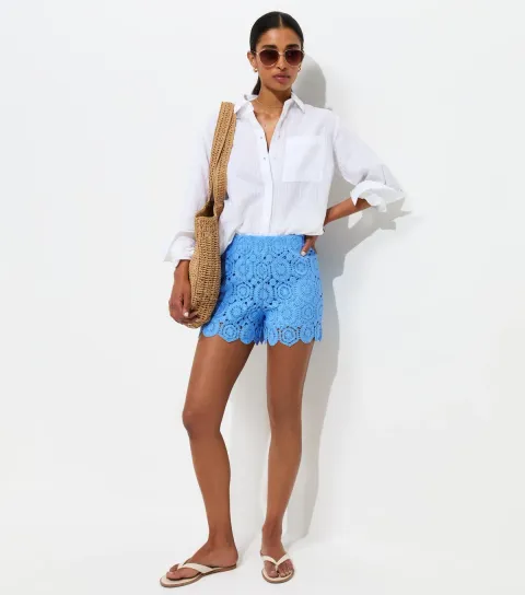 Women's Blue Crochet Knit Shorts