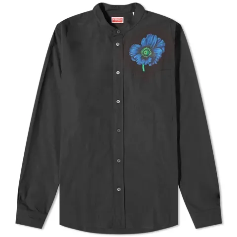 Floral Motif Collarless Shirt