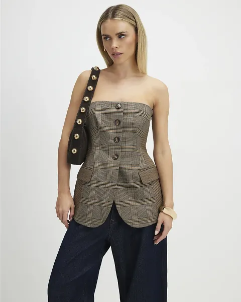 River Island Petite Check Print Bandeau Top