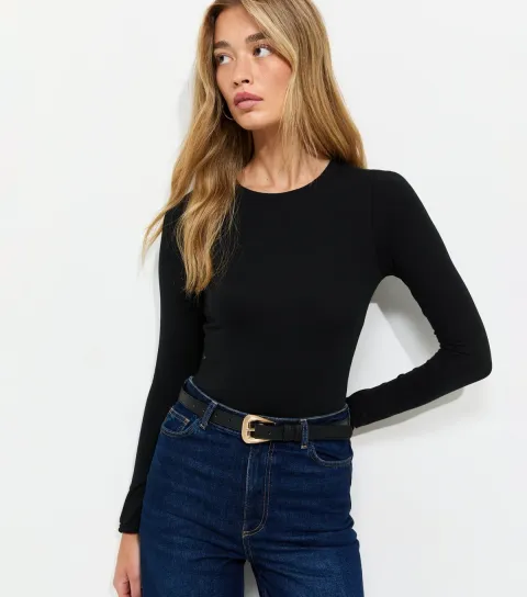 New Look Women's Tall Black Long Sleeve Crew Neck Bodysuit